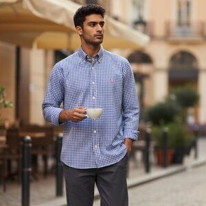 Ralph Lauren Mens Medium Blue Checkered Long Sleeve Button Down Gingham Shirt M